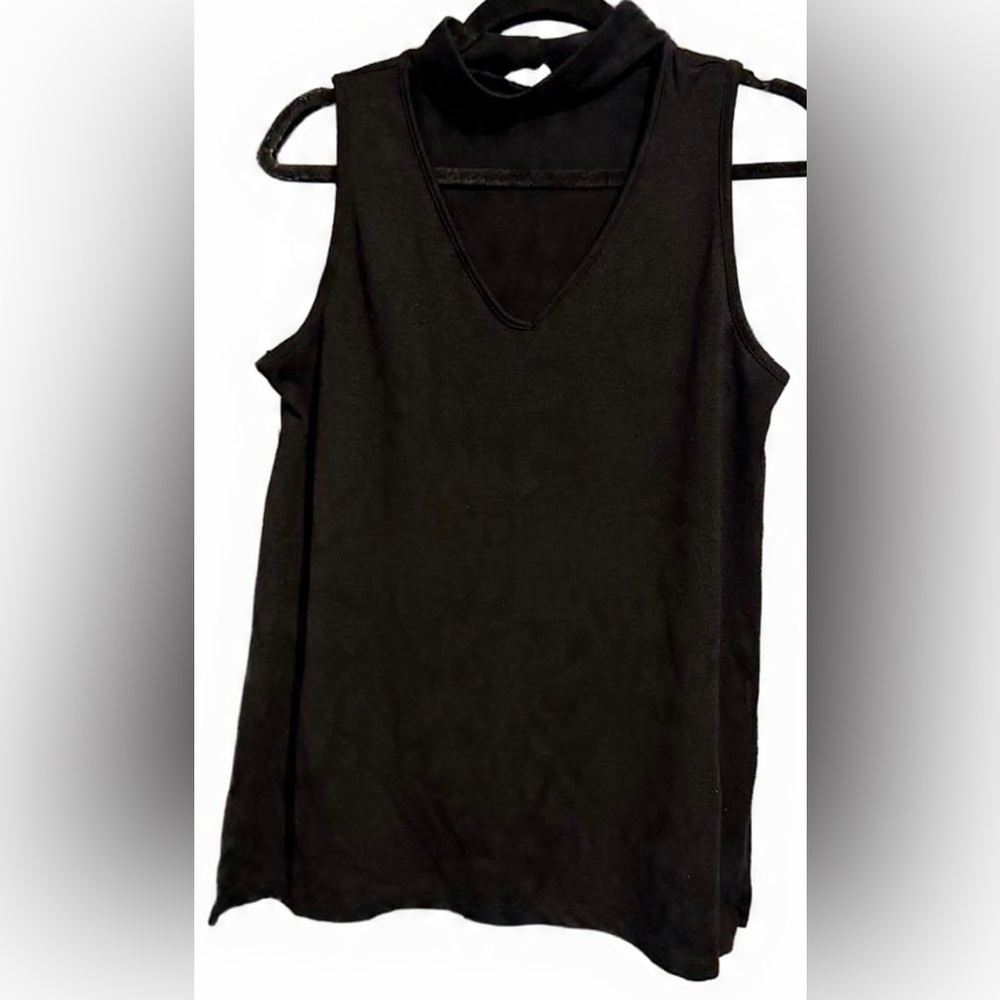 CLOUD CHASER- Chocker Neck Knit Tank Scoop Neck, Side Slit Hem- XL
